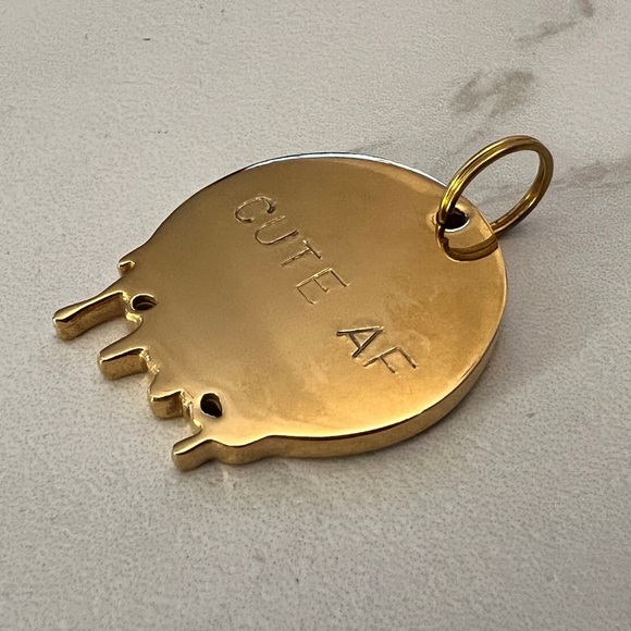 “Cute AF” Gold Dripping Dog Tag, 1” diameter - Picture 2 of 5